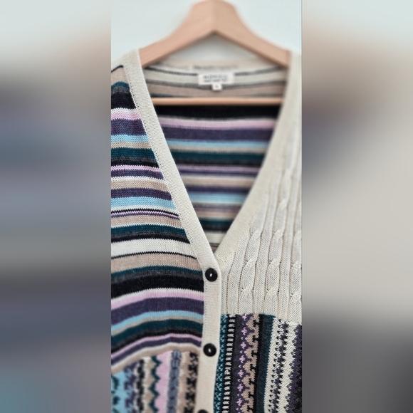 NOVICA Patchwork Ivory and Multi-Color Patchwork 100% Alpaca Knit Cardigan XL - Picture 5 of 16